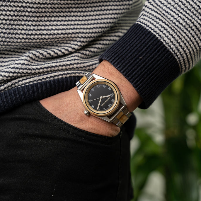 Nomad aus Kiefernholz, marineblau, Silber, 42 mm