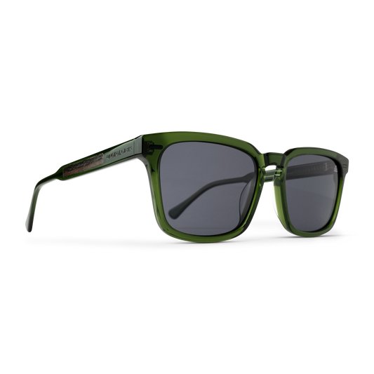 Sunset-Sonnenbrille aus schwarzem Walnussholz, transparent und grün