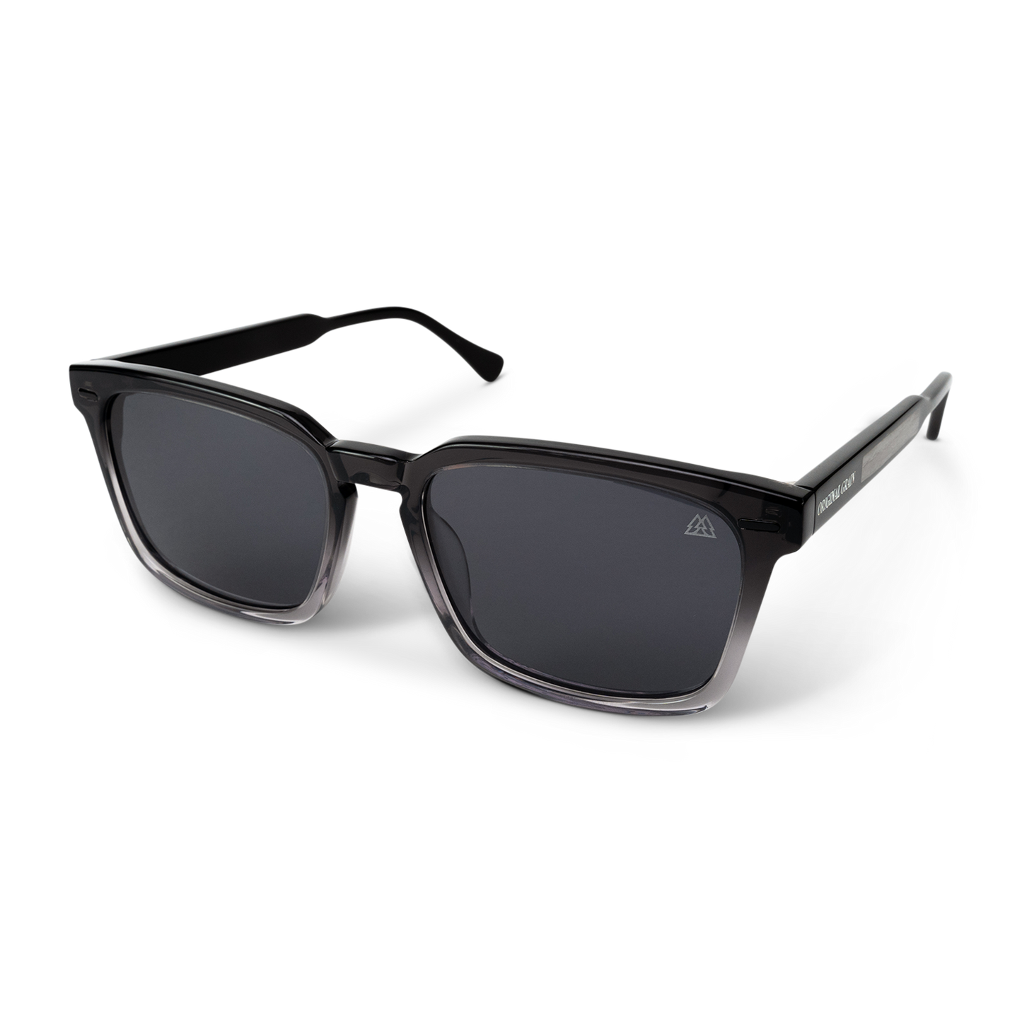 Transparente schwarze Sonnenbrille aus Eiche in Sunset Grey