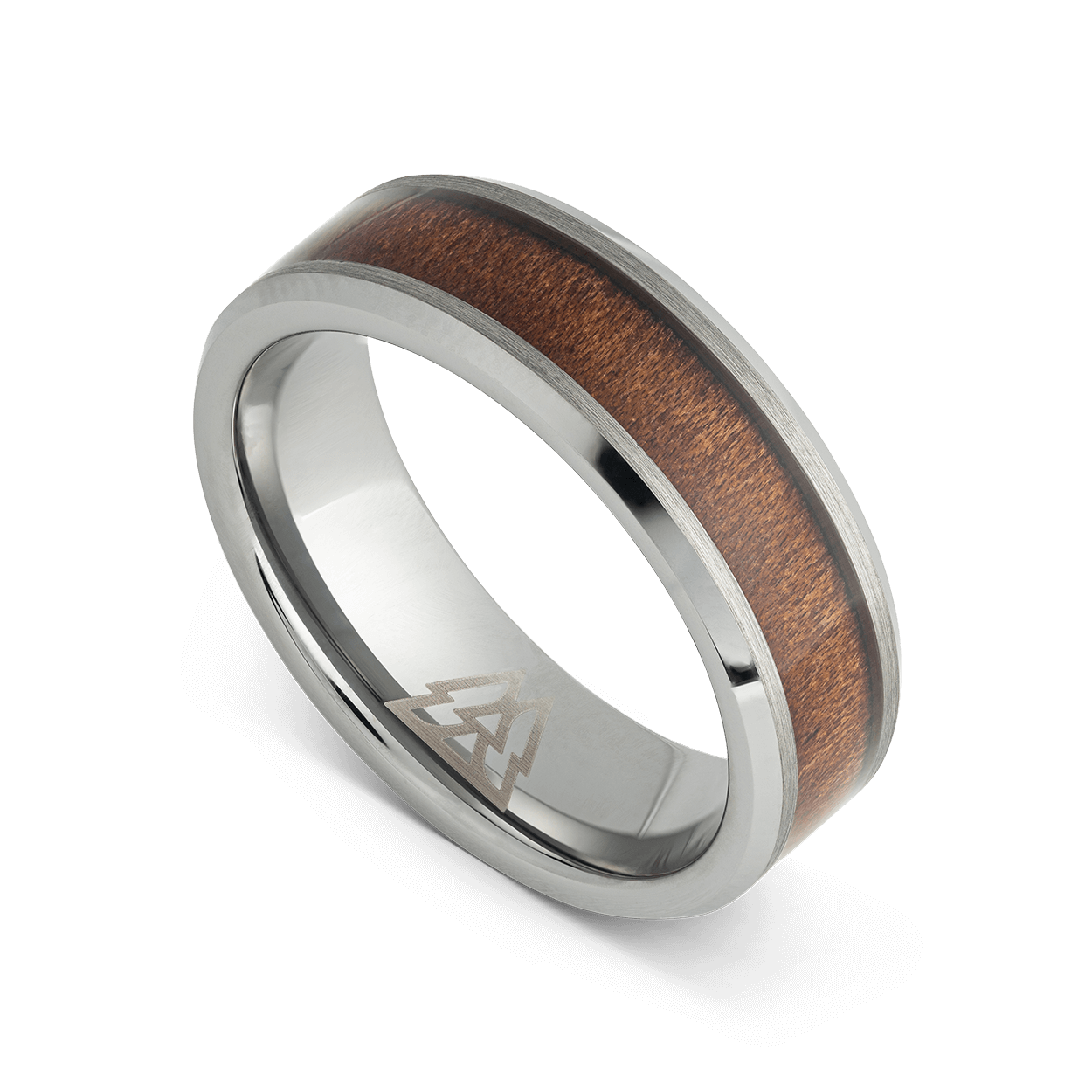 Burlwood Silver Single Barrel Beveled Ring