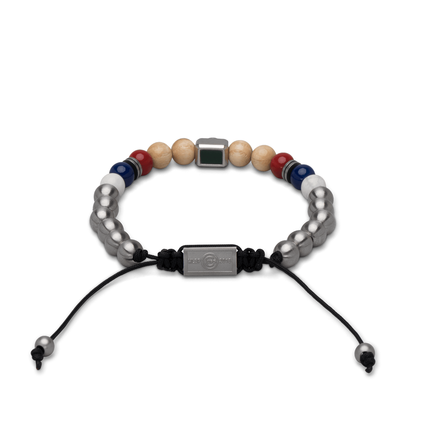 Back of Chicago Cubs Square Macrame Bracelet 8mm by Original Grain