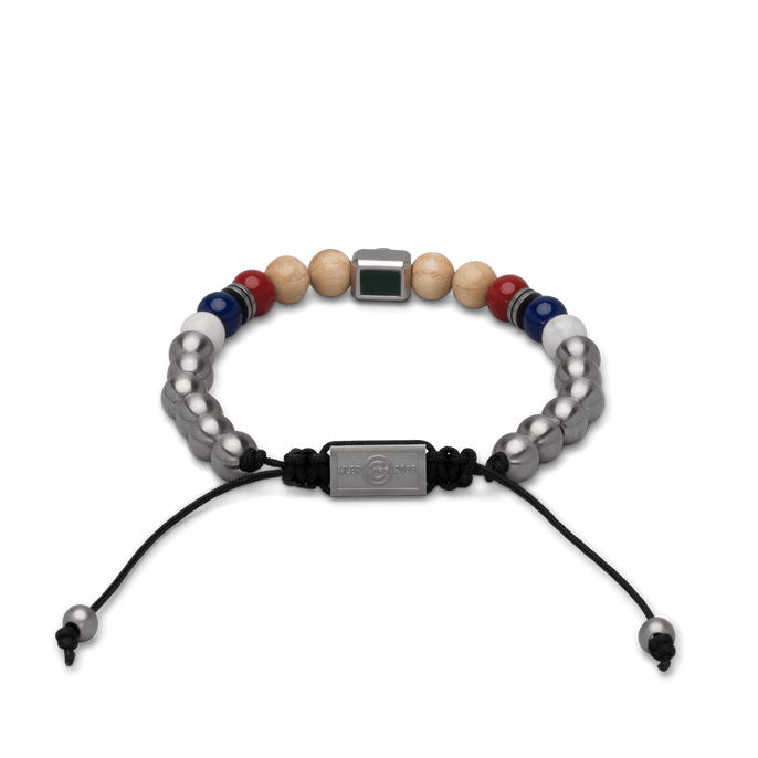 Back of Chicago Cubs Square Macrame Bracelet 8mm by Original Grain