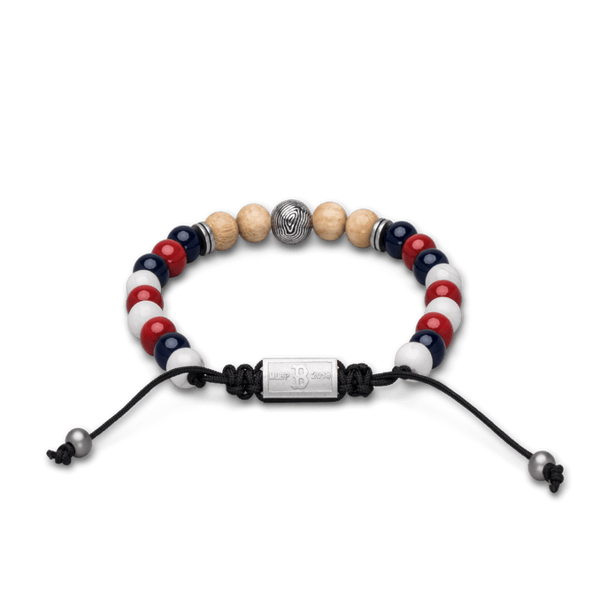 Back of Boston Red Sox Round Macrame Bracelet 8mm by Original Grain