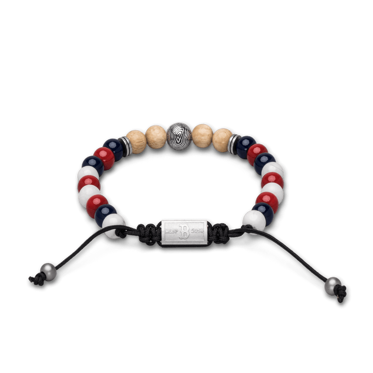 Back of Boston Red Sox Round Macrame Bracelet 8mm by Original Grain