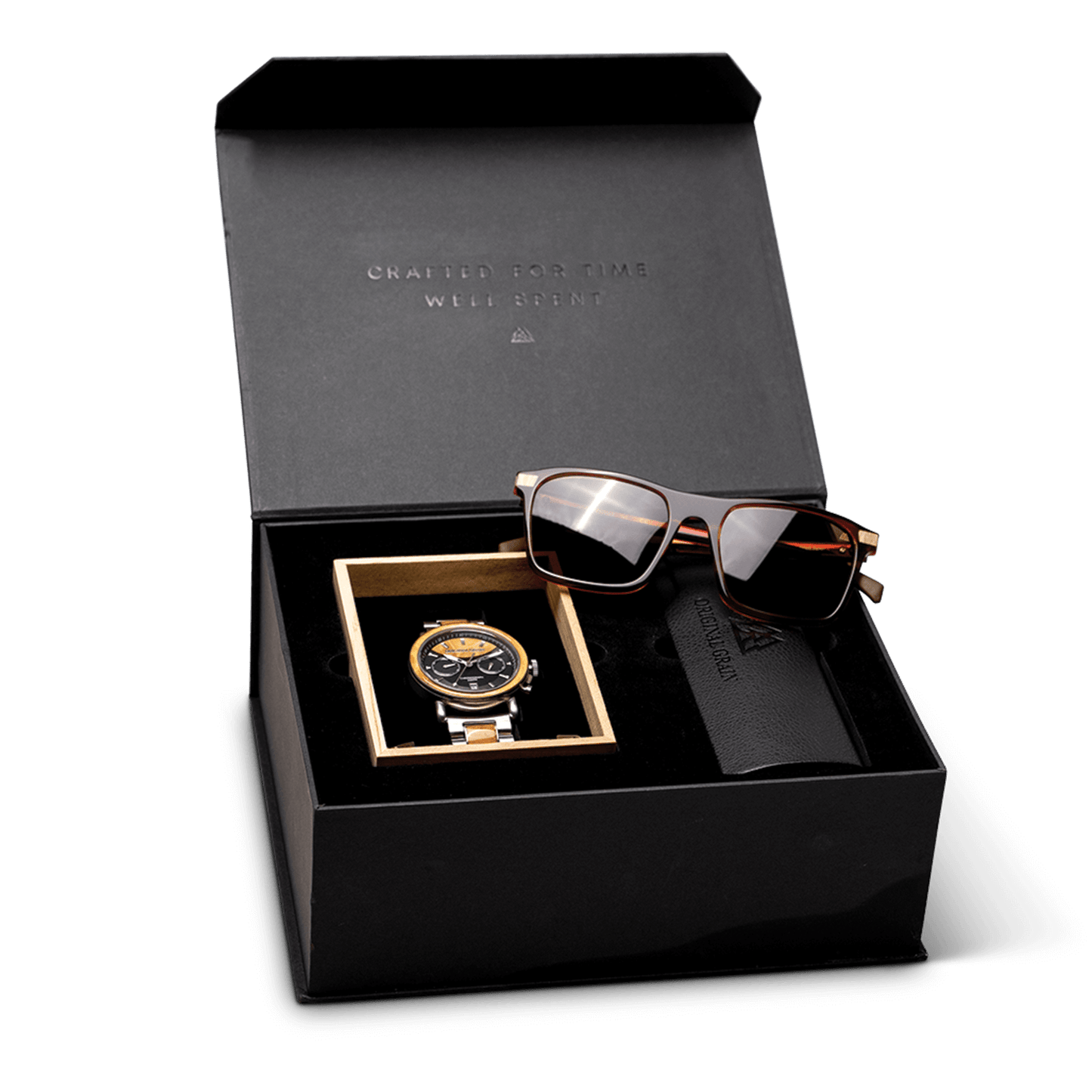 Burlwood Chrono + Whiskey Brown Sunglass Gift Kit