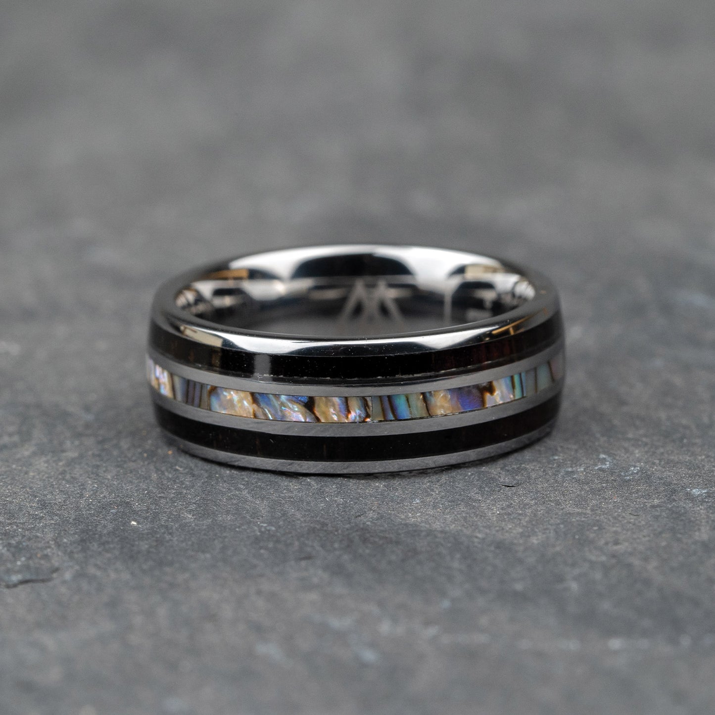 Ebony Abalone Silver Double Barrel Ring