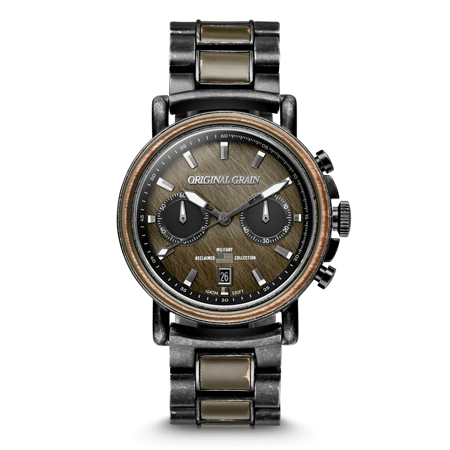 Military Stonewashed Steel Chrono 44mm by Original Grain