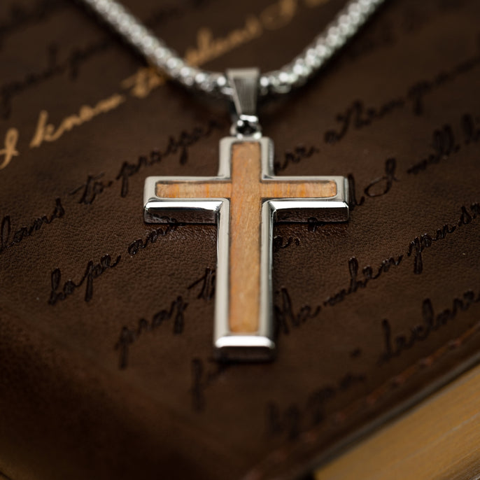 mens wooden cross-mens necklace-wood cross-stunning religious