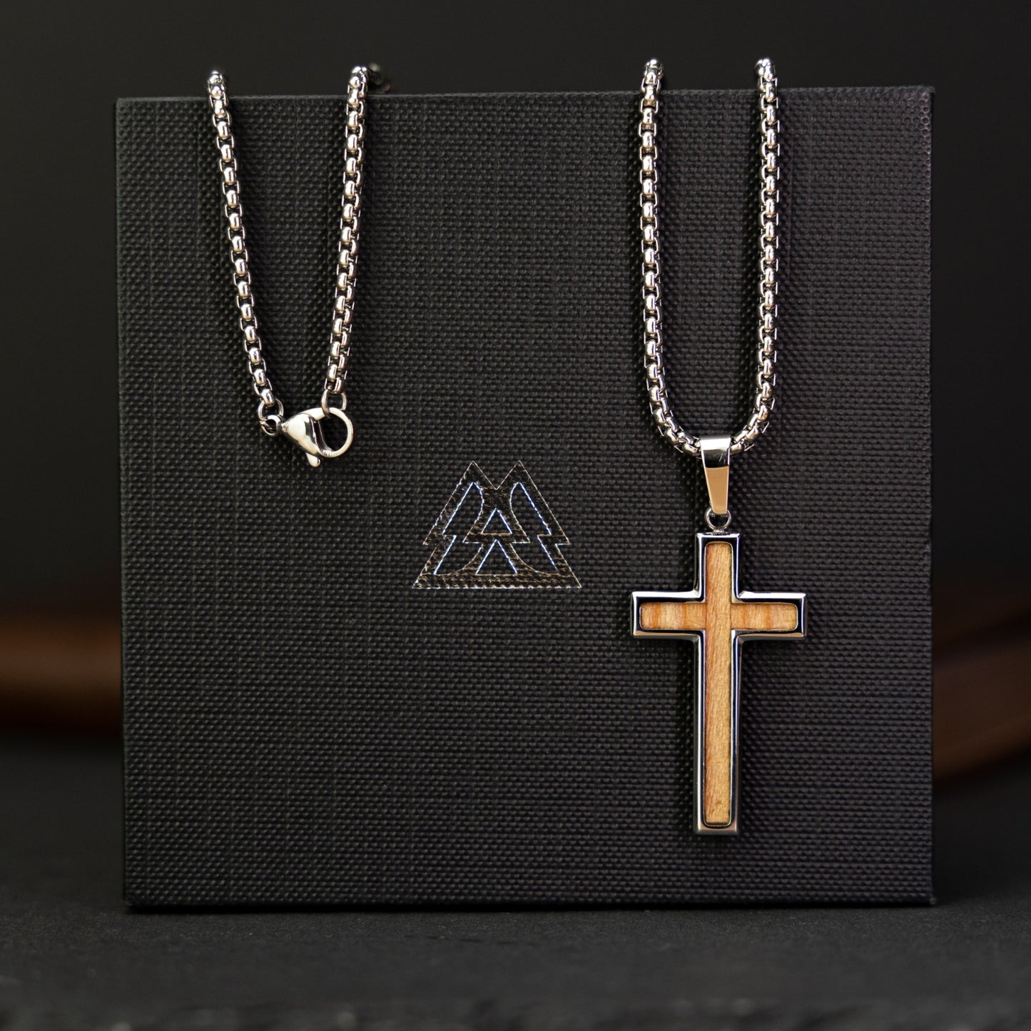 Double Cut-Out Olive Wood Cross Pendant with Necklace