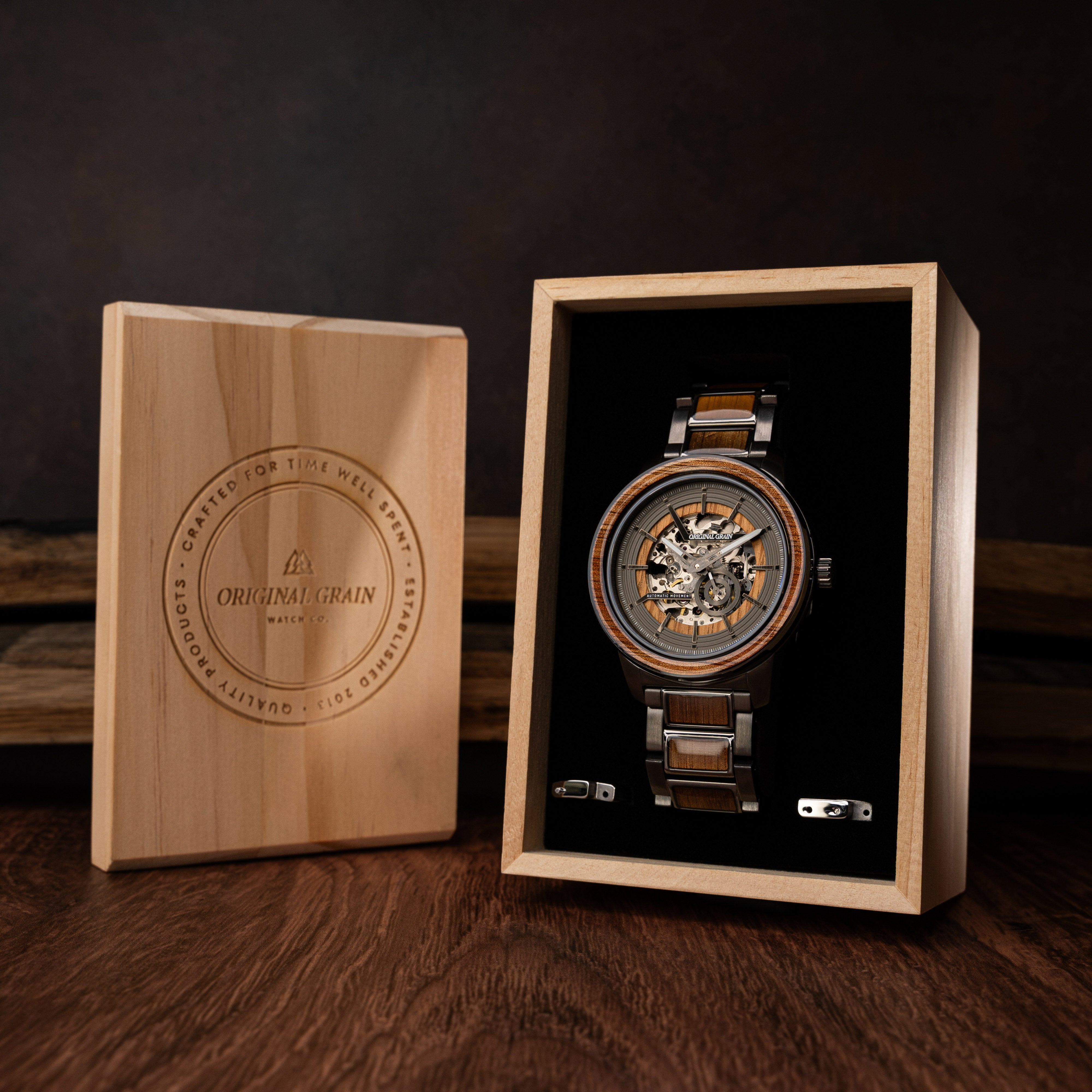 Koa Gunmetal Barrel Automatic 46mm Original Grain