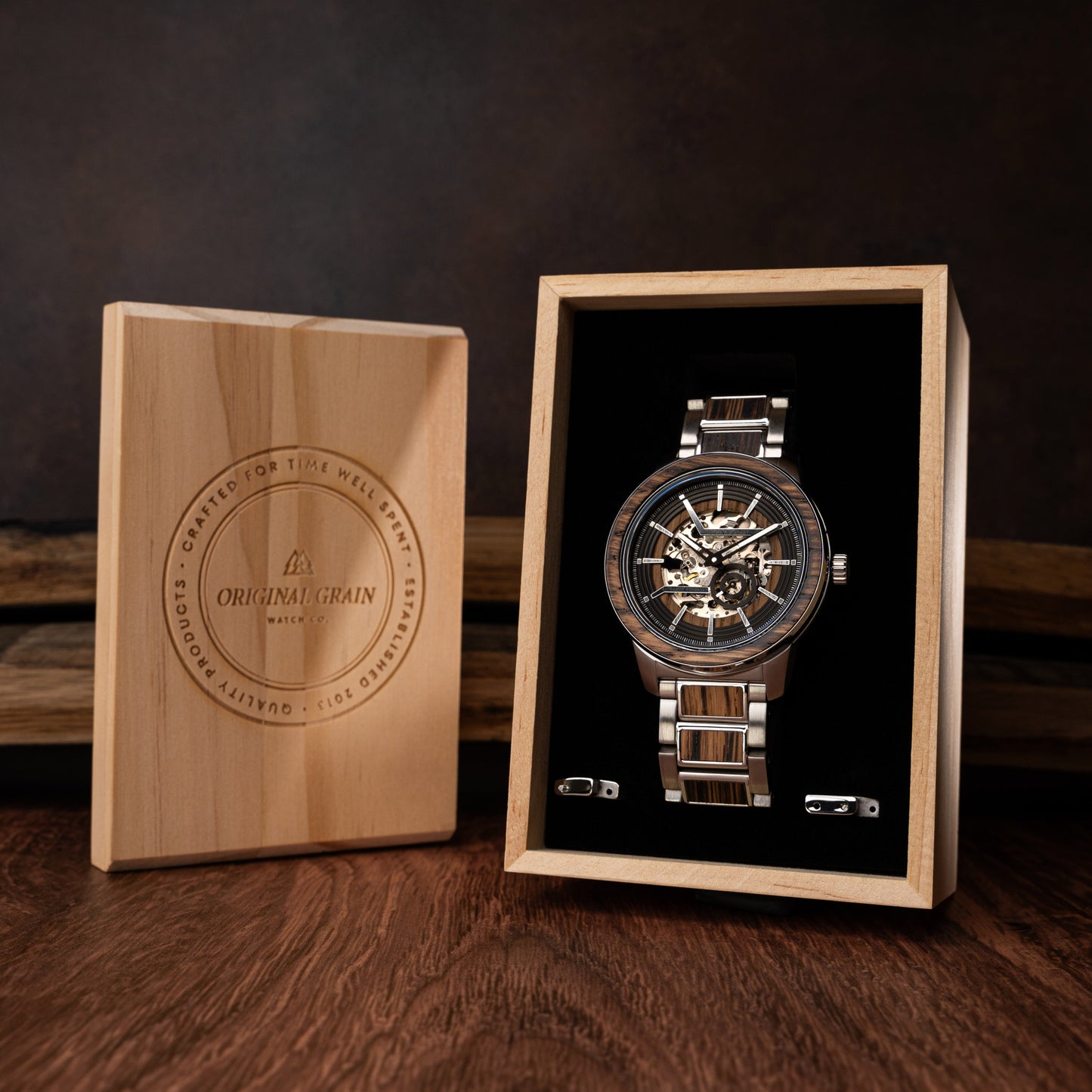 Charred Whiskey Silver Barrel Automatic 46mm