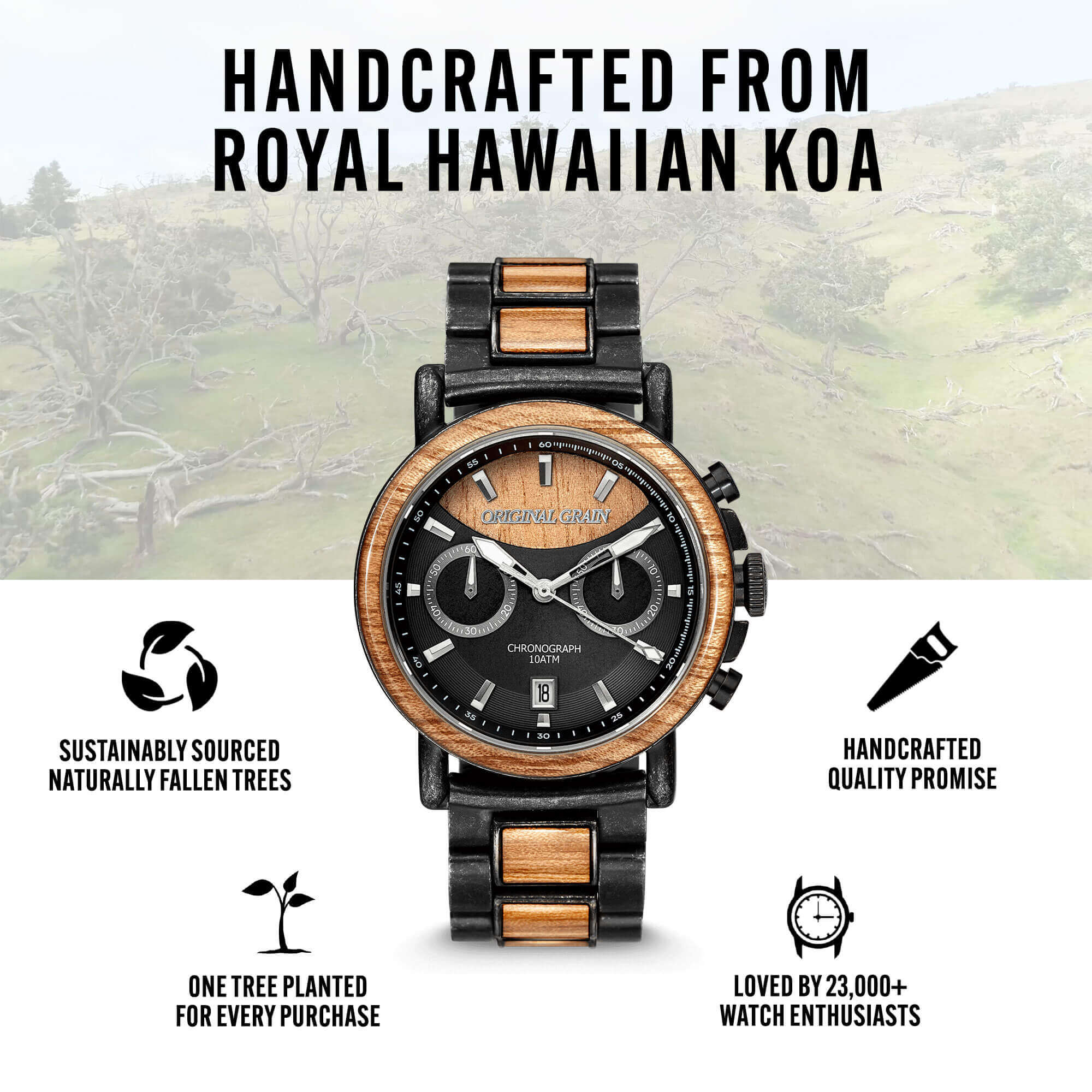 Koa Stonewashed Steel Chrono 44mm | Original Grain