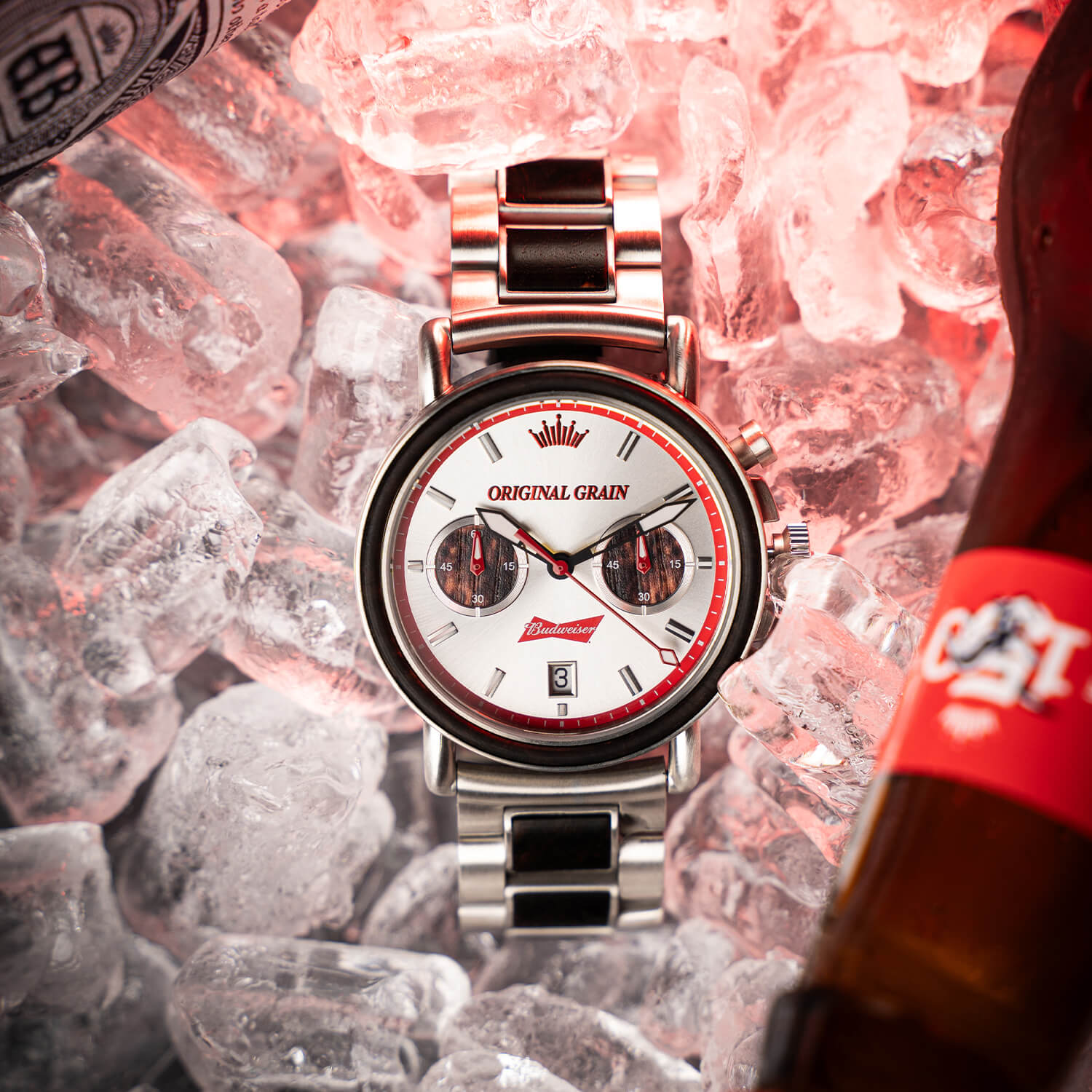 AKスタイルTAKARA Musican Budweiser Budweiser King of Beers Silver Chrono 44mm – Original Grain