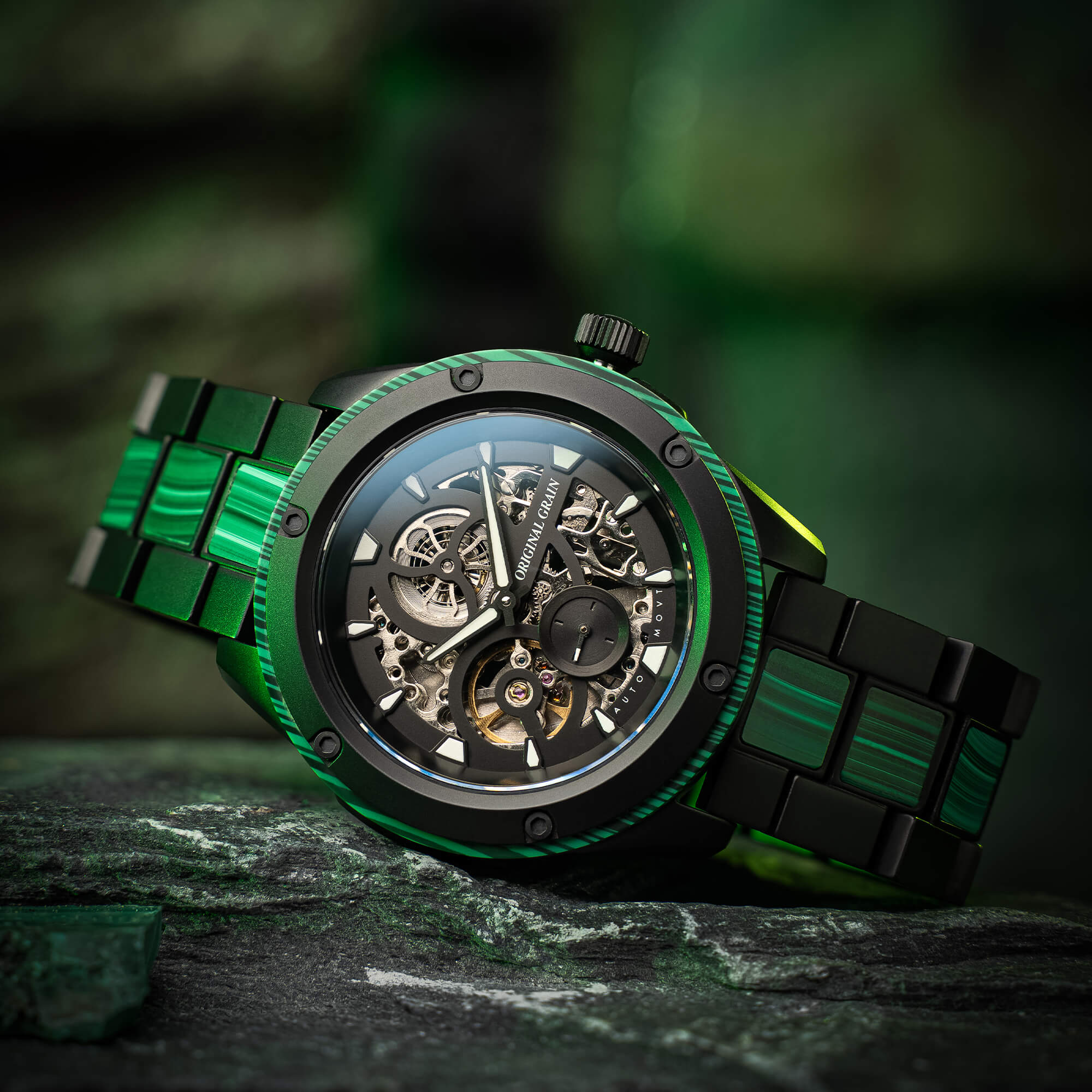 Malachite Rugged Black Automatic 44mm – Original Grain
