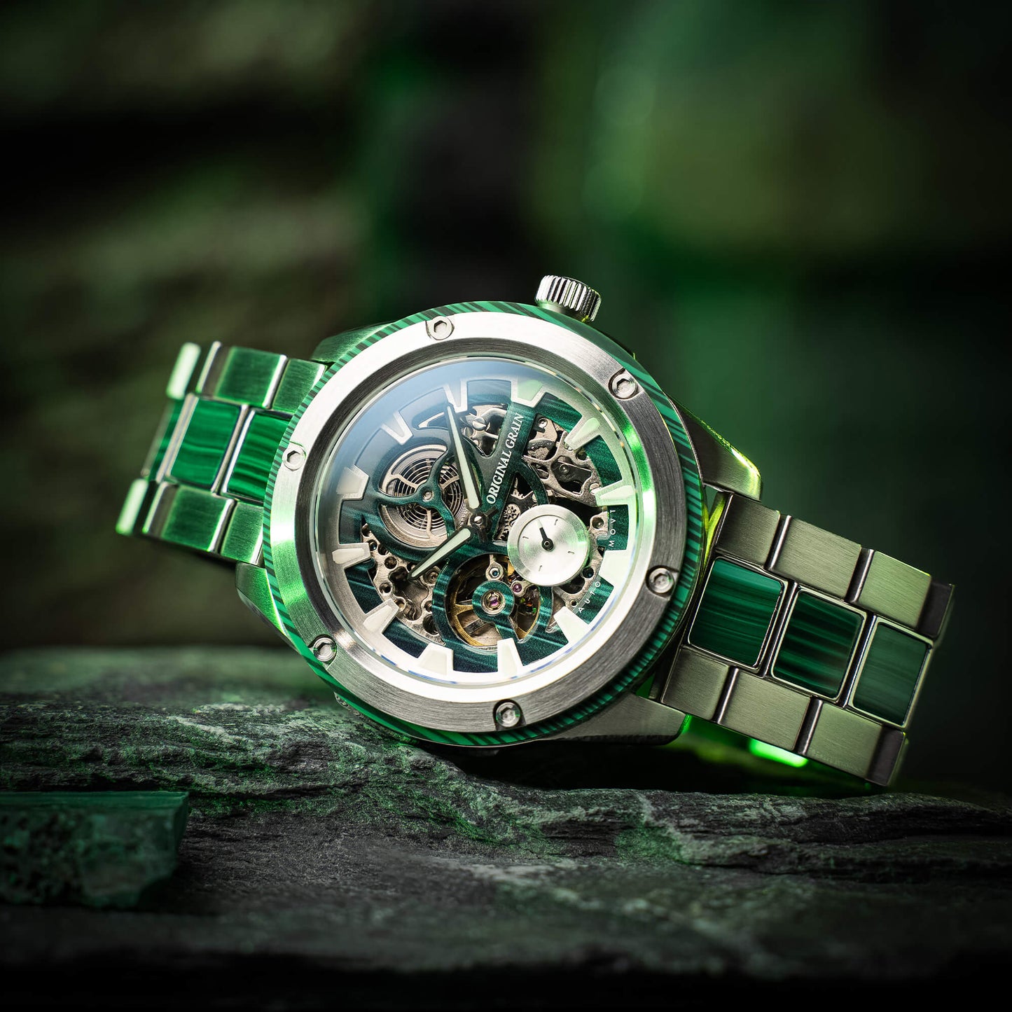 Malachite Rugged Silver Automatic 45mm