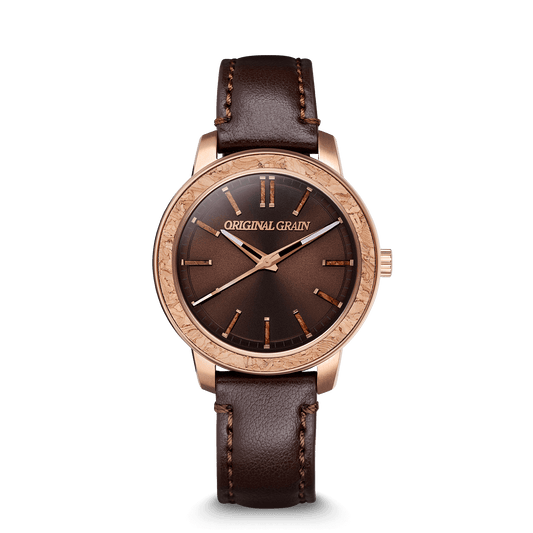 Cork Rosegold Leather Barrel 36mm by Original Grain