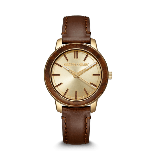 Ebenholzgoldfarbener Damen-Lederschaft 36 mm