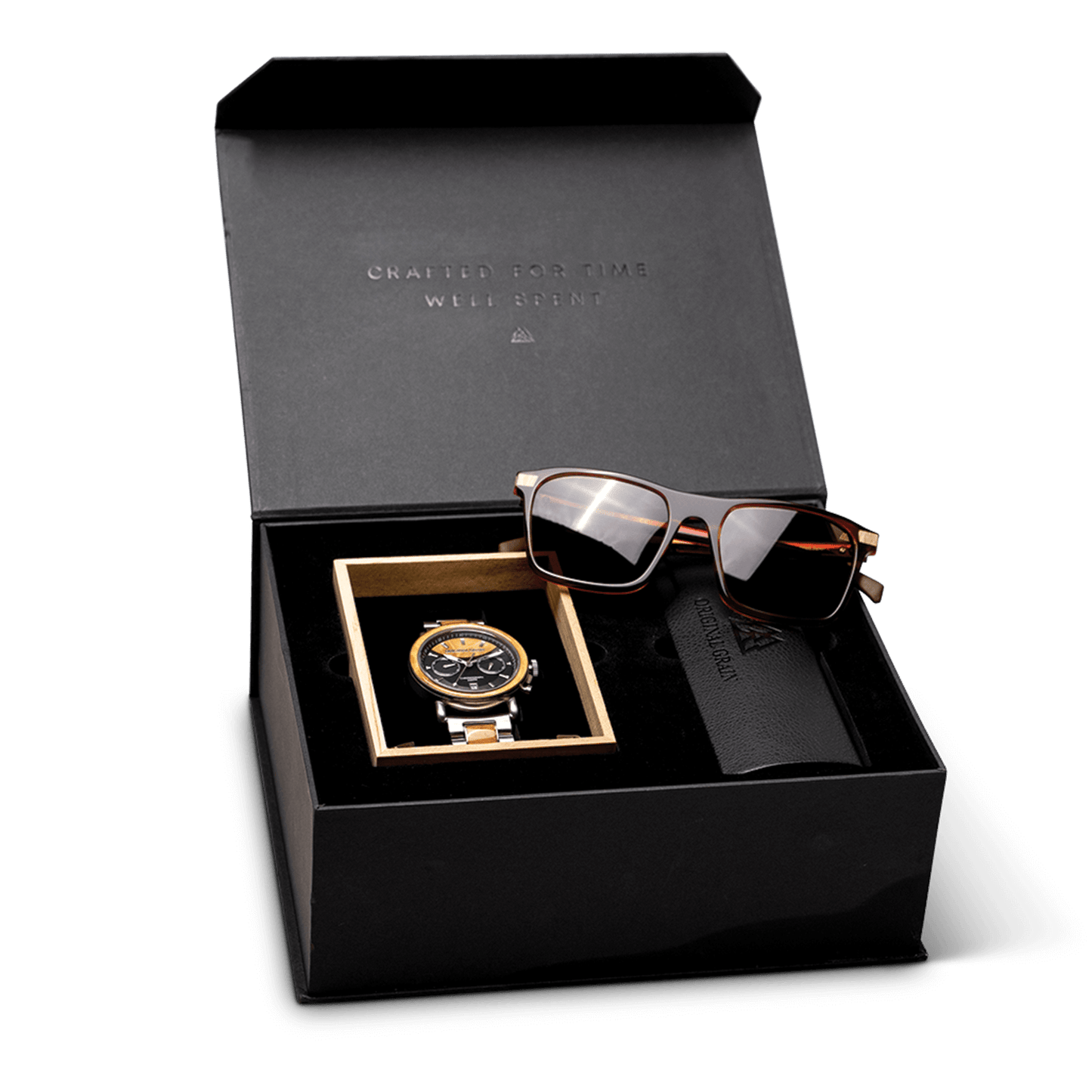Kit cadeau Burlwood chrono + lunettes de soleil marron whisky