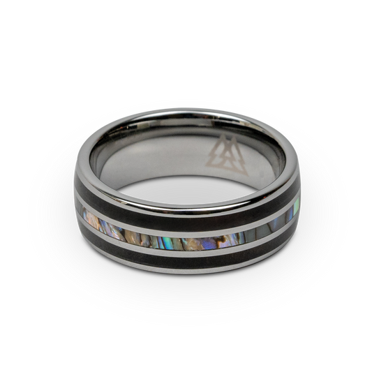 Ebony Abalone Silver Double Barrel Ring