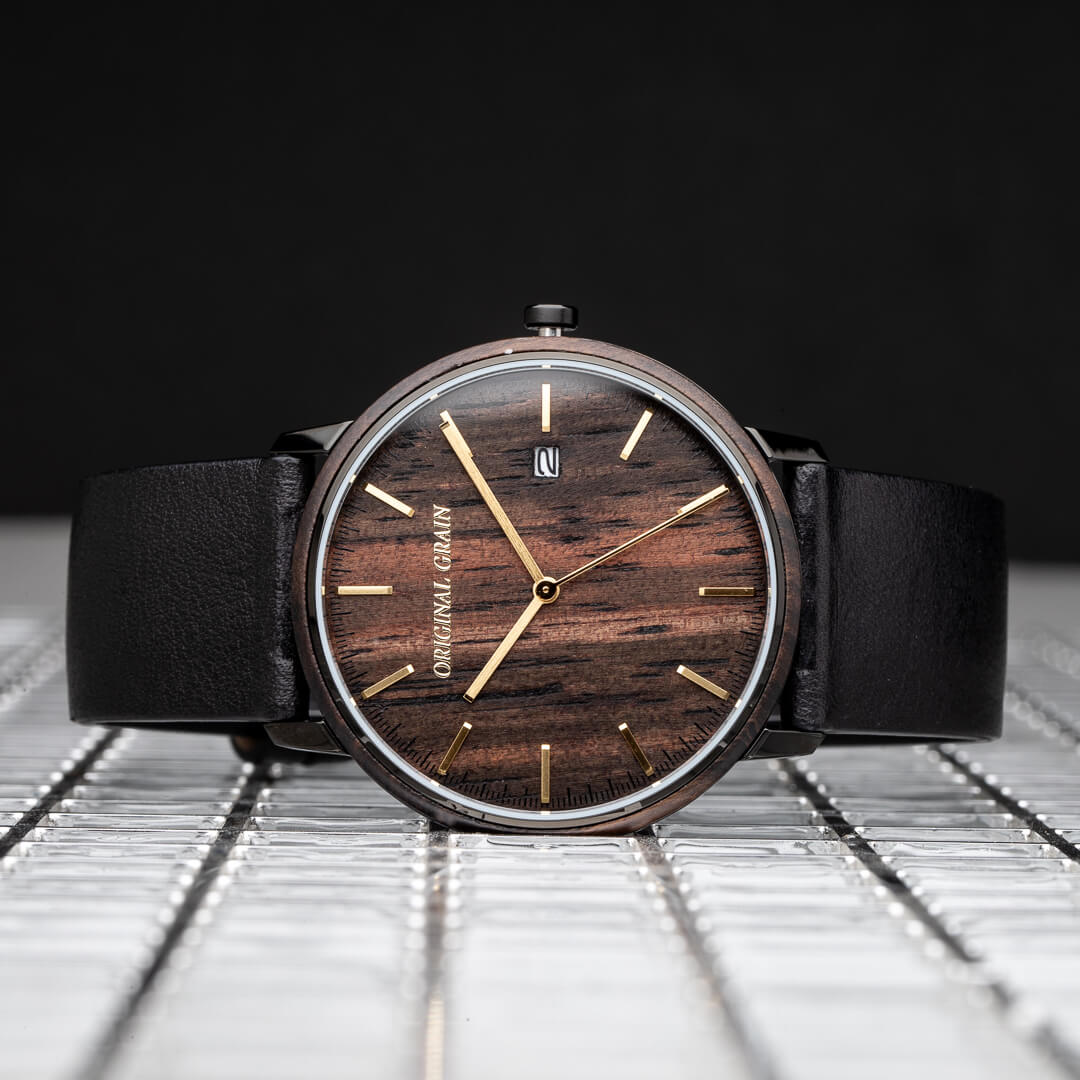 Ebenholz, Schwarzgold, modern, minimal, 40 mm