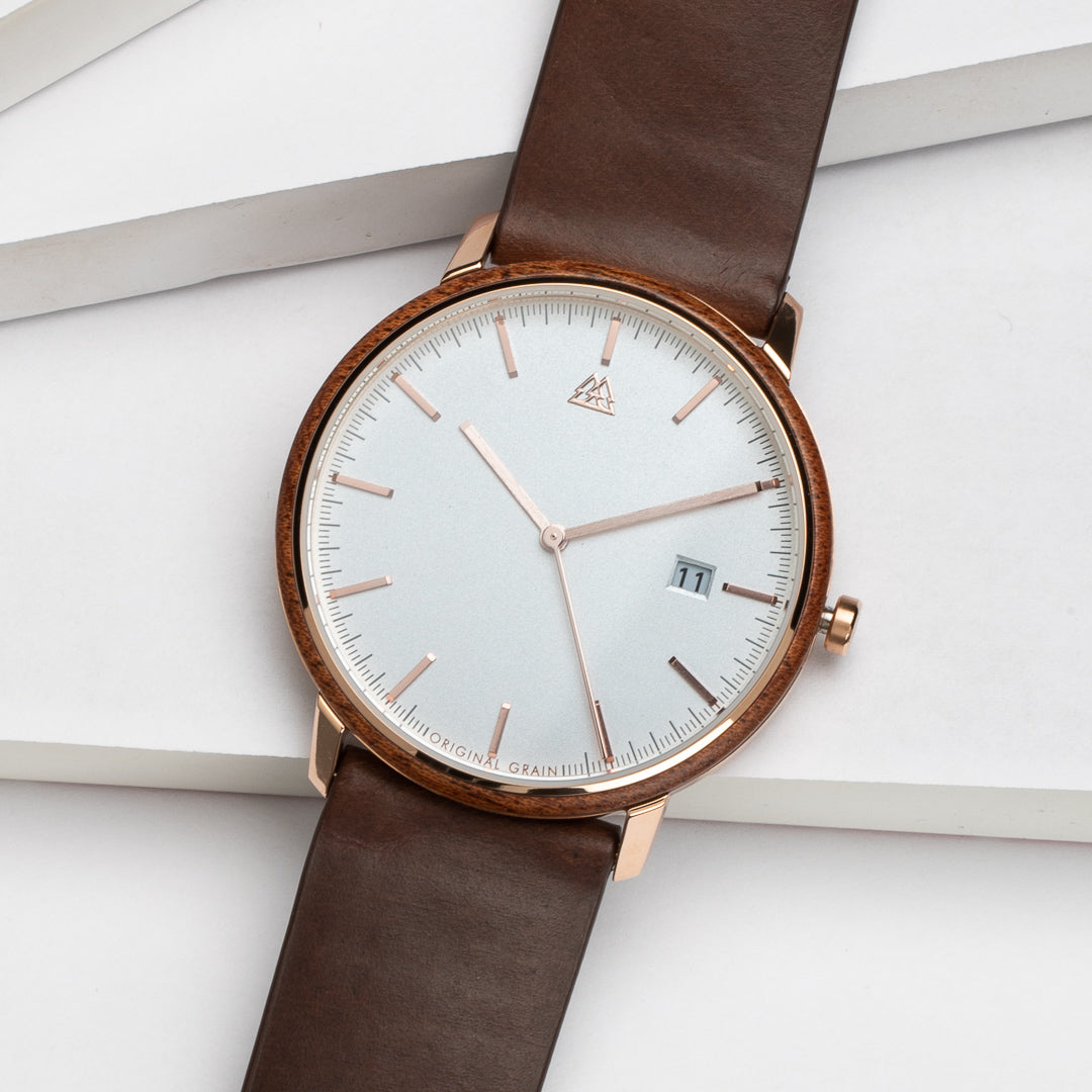 Sapele Brushed Rose Gold Modern Minimal 40mm