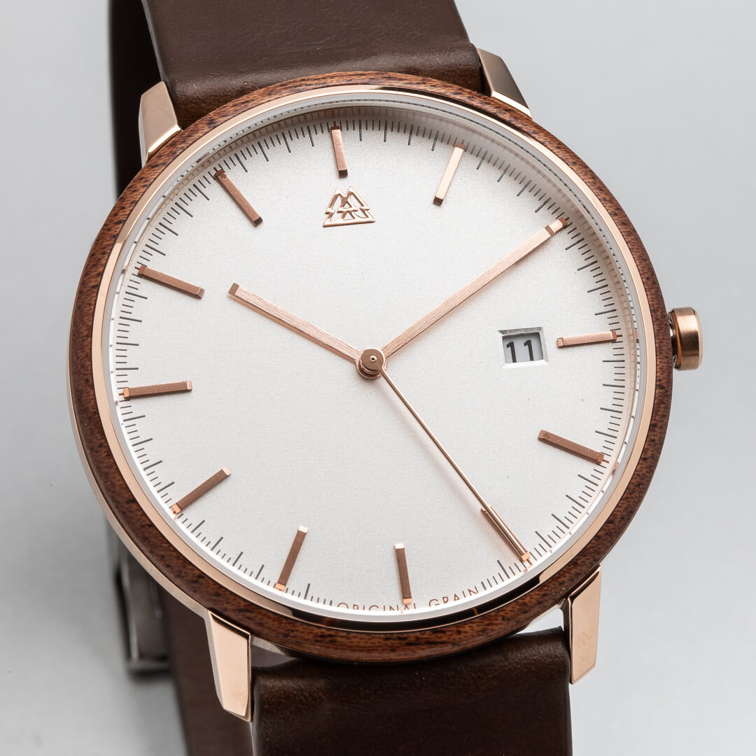 Sapele Brushed Rose Gold Modern Minimal 40mm
