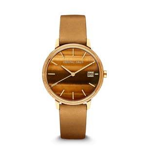 Ojo de tigre dorado bambú para mujer minimalista moderno 36 mm