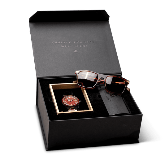 Kit de regalo palisandro cromado clásico + gafas de sol marrón whisky