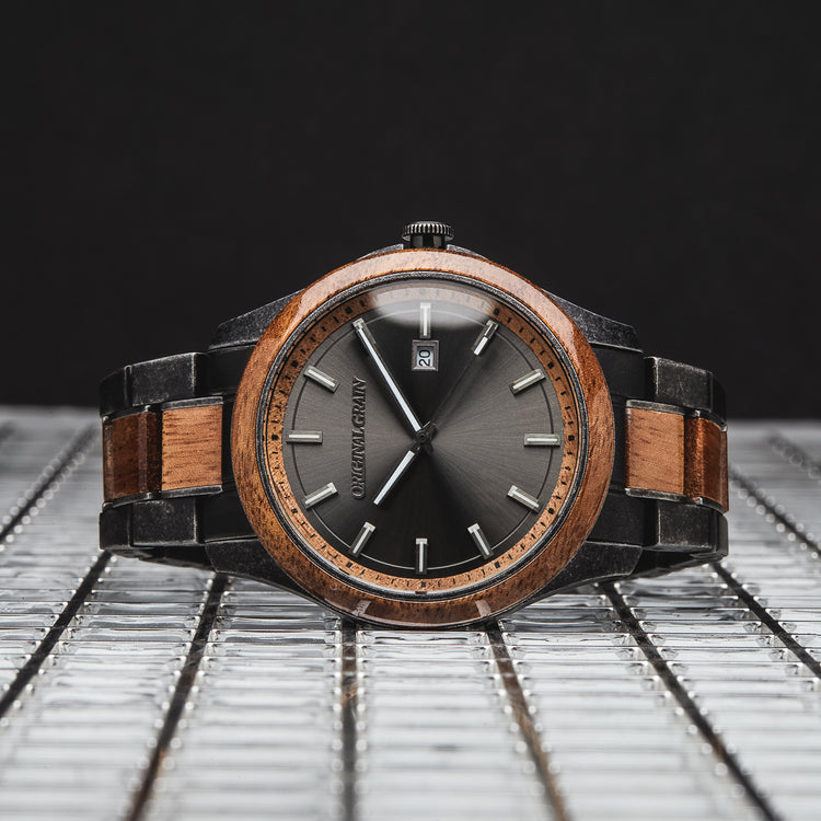 Koa Stonewashed Steel Classic 43mm  watch by Original Grain