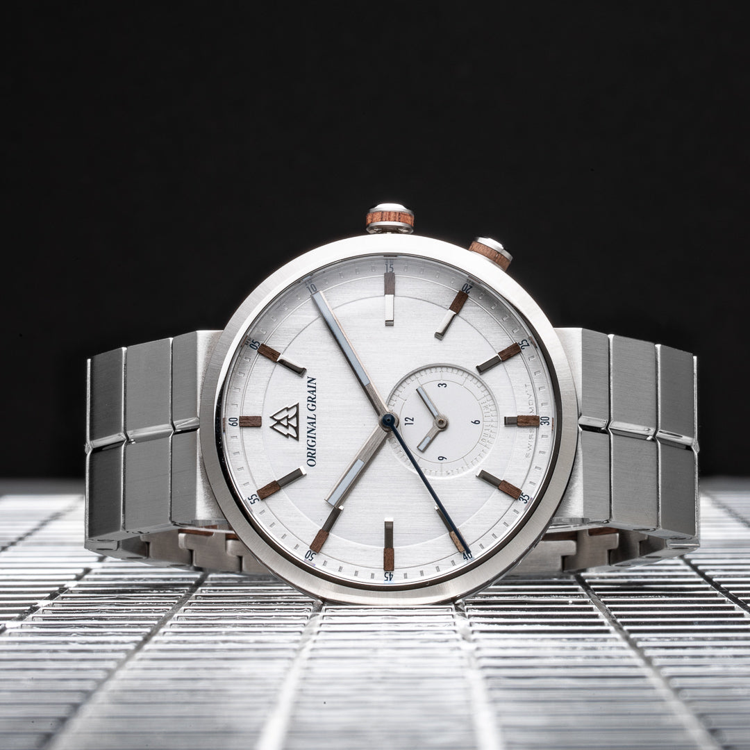 Walnut Silver Sport MNML 43mm side view by Original Grain