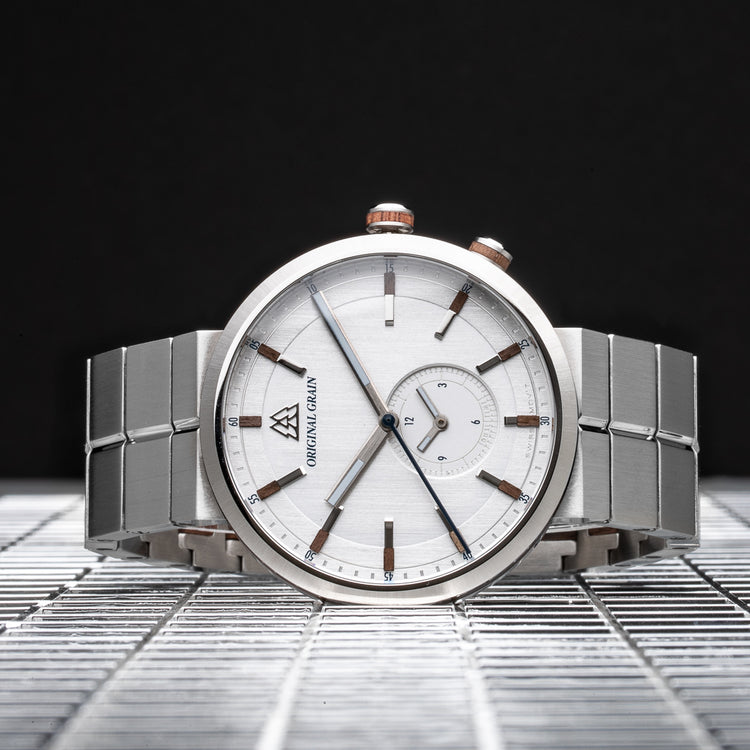 Walnut Silver Sport MNML 43mm side view by Original Grain
